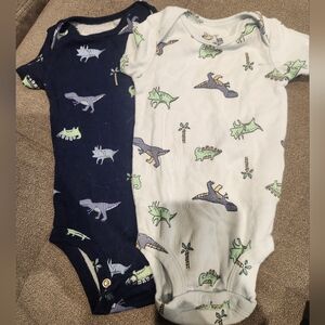 Carter's Dinosaur Print Bodysuits - Navy and White